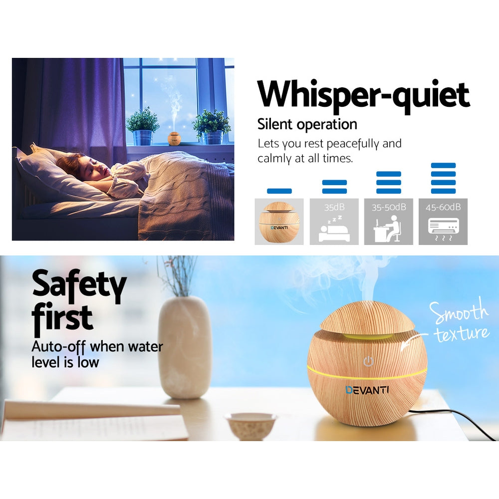 Devanti Aroma Diffuser Aromatherapy Light Wood 130ml - SuperSaverAU - view 6