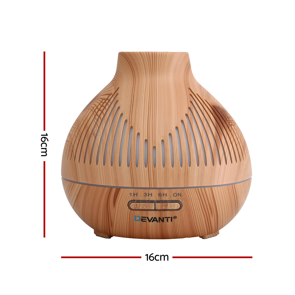 Devanti Aroma Diffuser 400ml Wood Grain Ultrasonic Humidifier with LED Lights - SuperSaverAU - view 3