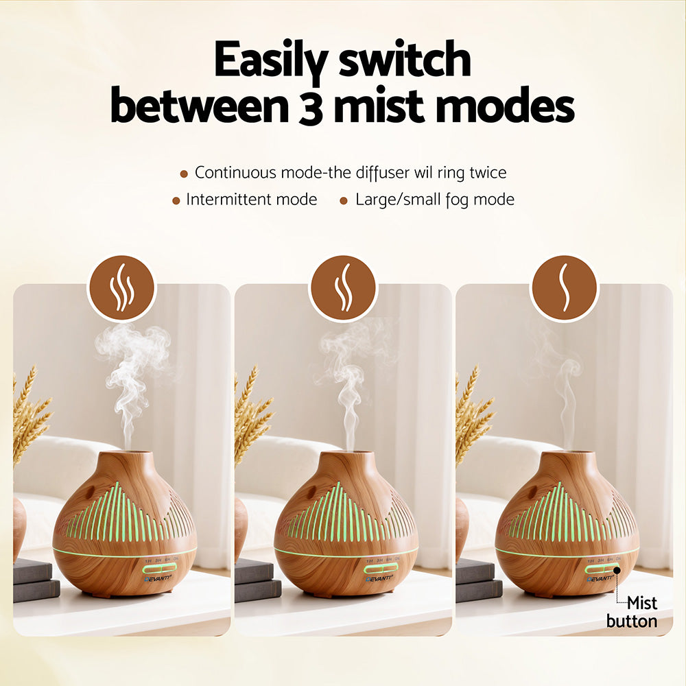 Devanti Aroma Diffuser 400ml Wood Grain Ultrasonic Humidifier with LED Lights - SuperSaverAU - view 5