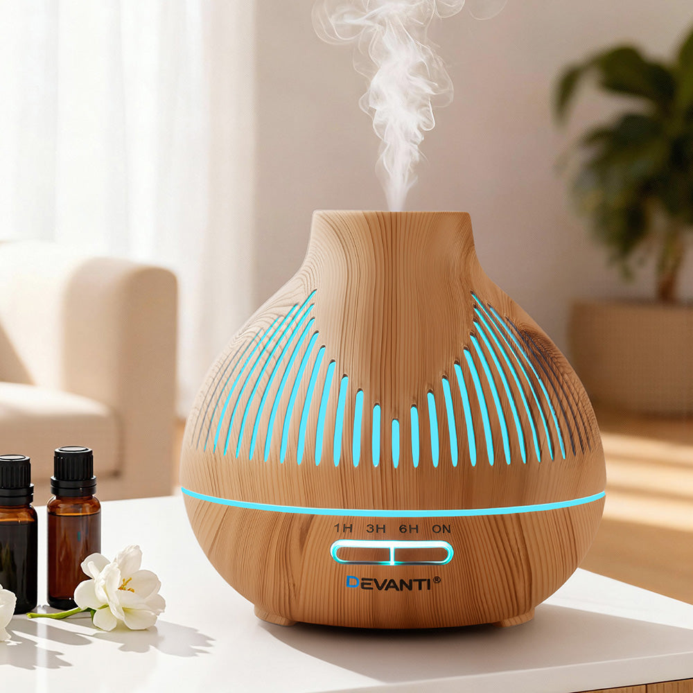 Devanti Aroma Diffuser 400ml Wood Grain Ultrasonic Humidifier with LED Lights - SuperSaverAU - view 1