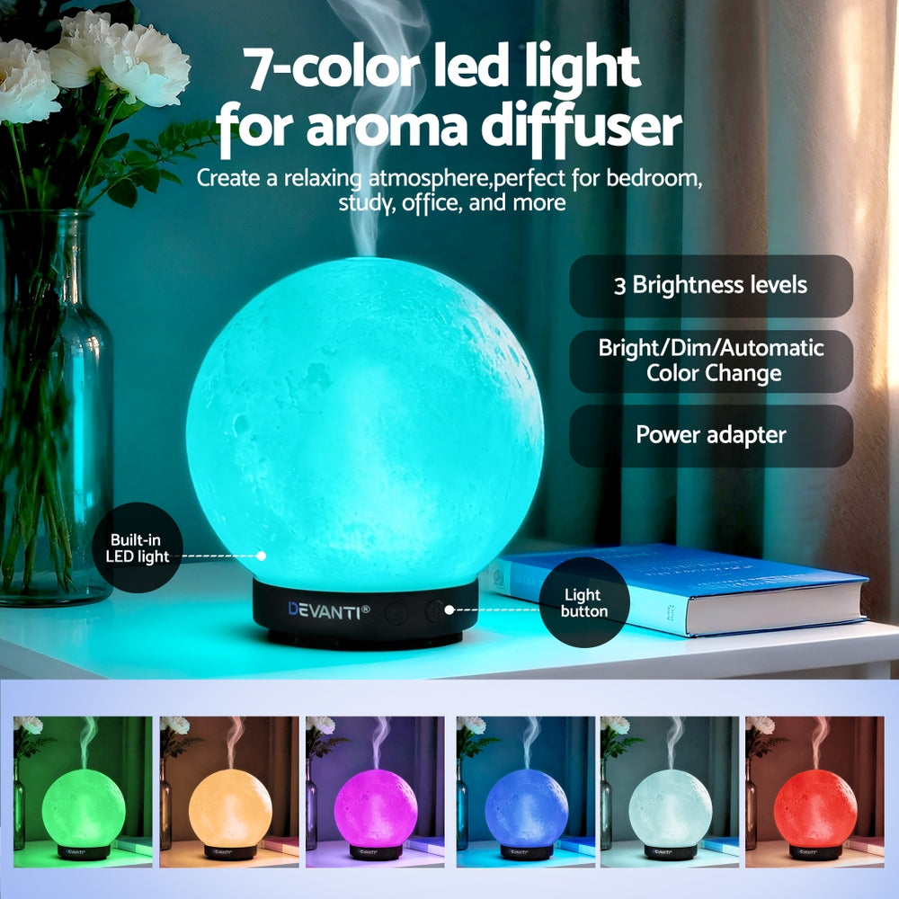 Devanti Aroma Diffuser 200ml Ultrasonic Moon Lamp with 7-Colour LED Night Light - SuperSaverAU - view 6