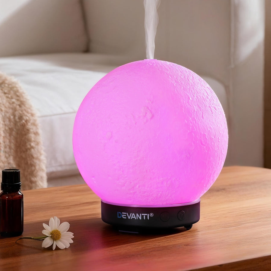 Devanti Aroma Diffuser 200ml Ultrasonic Moon Lamp with 7-Colour LED Night Light - SuperSaverAU - view 1