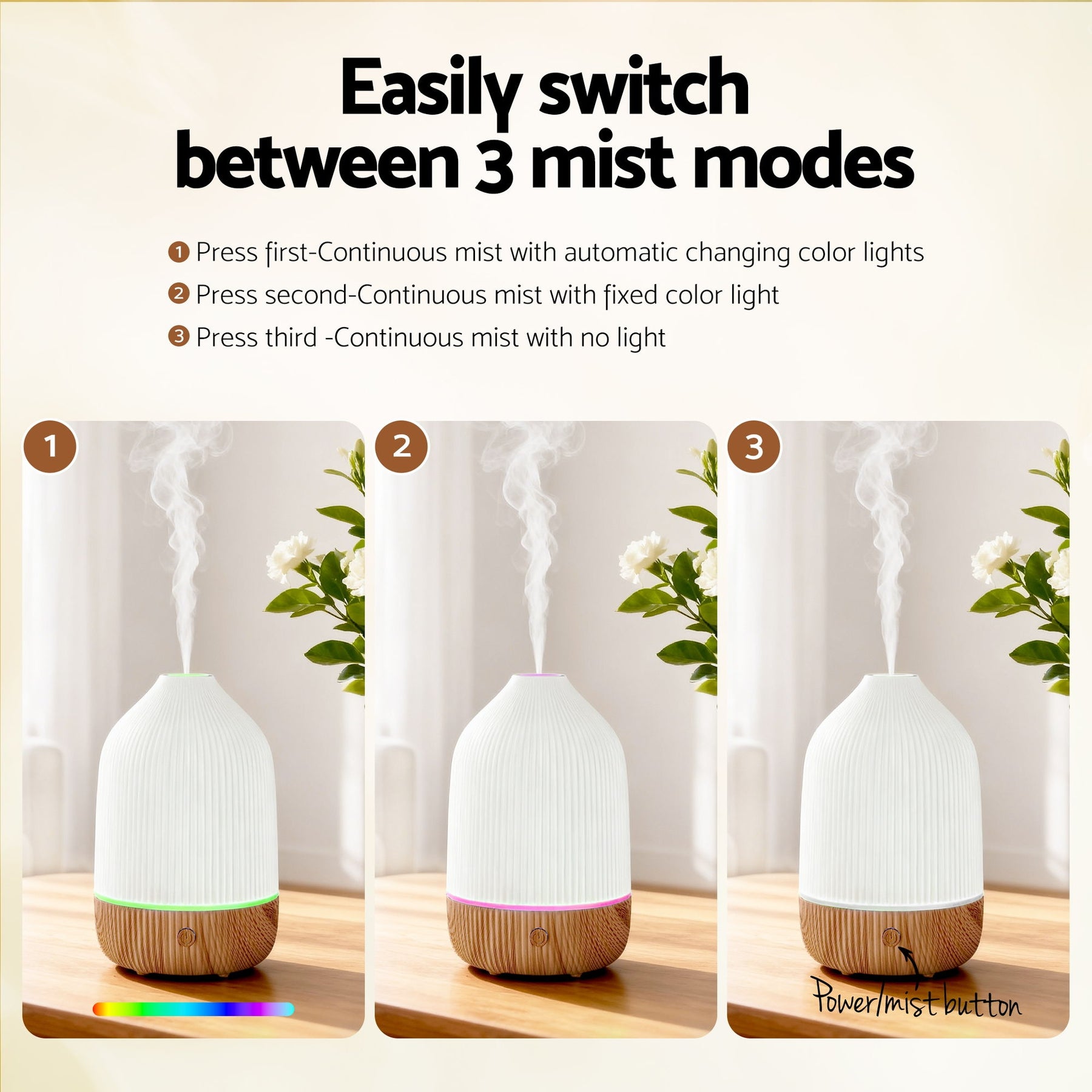 Devanti Ultrasonic Aroma Diffuser 100ml, 7-Colour LED, Humidifier, Night Light - SuperSaverAU - view 4