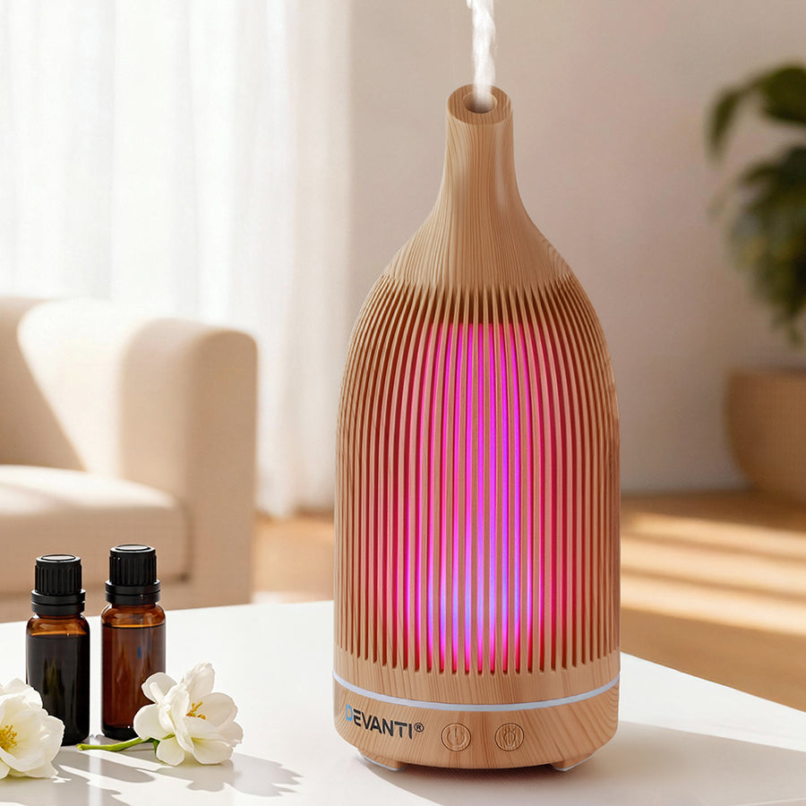 Devanti Ultrasonic Aroma Diffuser Aromatherapy 200ml LED Lights Iron Humidifier Forest Light wood grain - SuperSaverAU - view 1