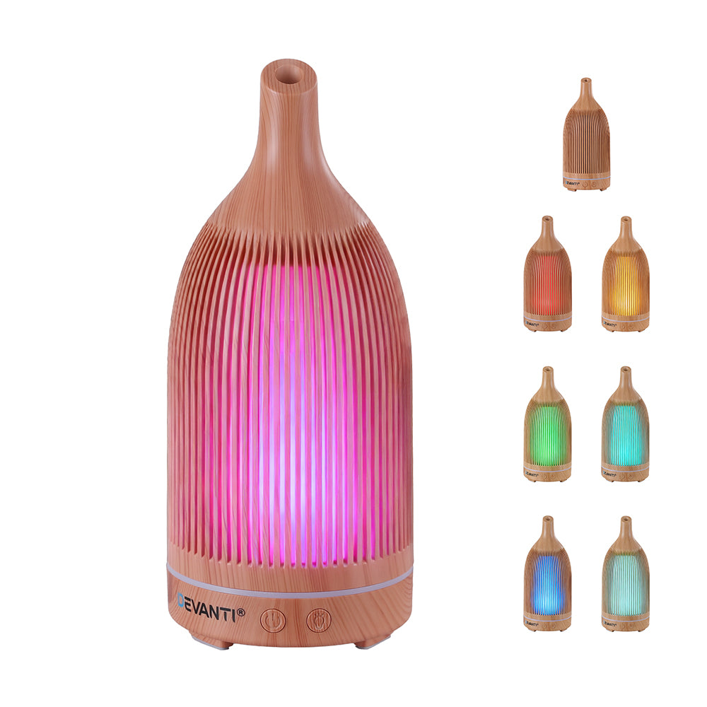 Devanti Ultrasonic Aroma Diffuser Aromatherapy 200ml LED Lights Iron Humidifier Forest Light wood grain - SuperSaverAU - view 2