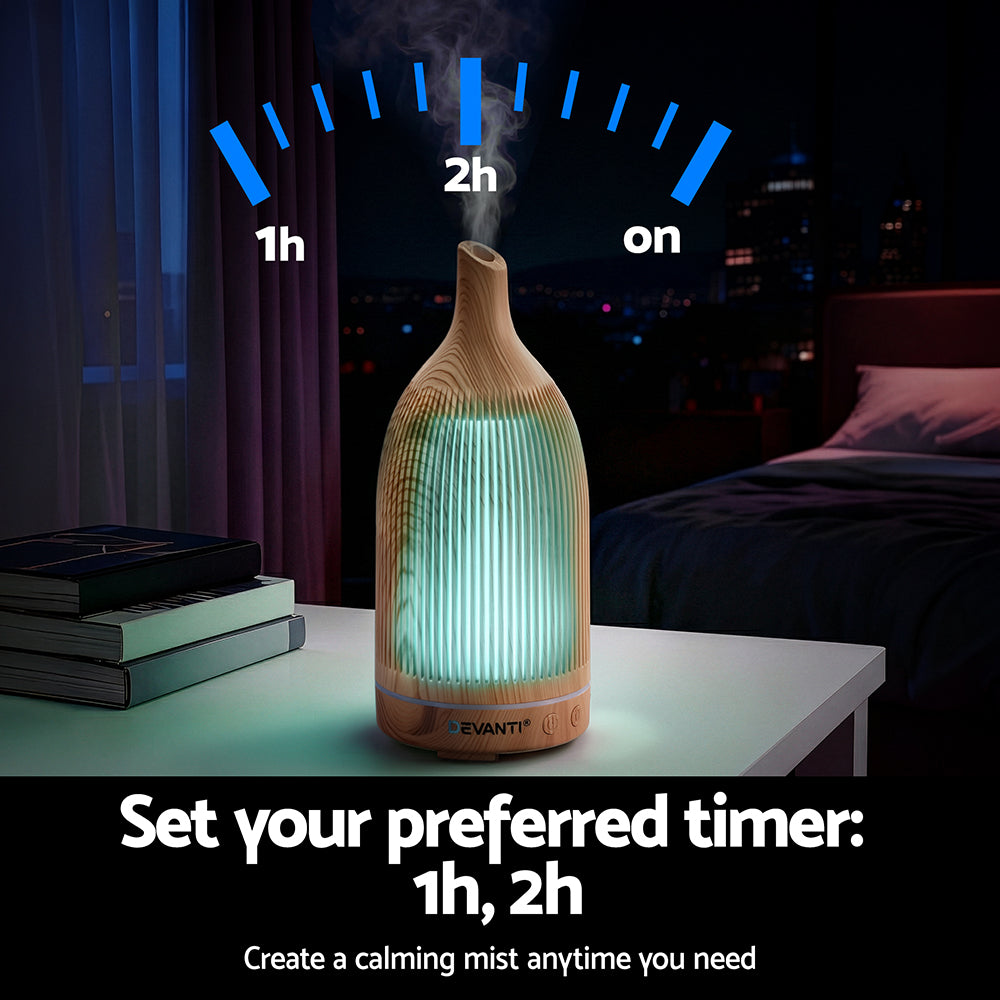 Devanti Ultrasonic Aroma Diffuser Aromatherapy 200ml LED Lights Iron Humidifier Forest Light wood grain - SuperSaverAU - view 7