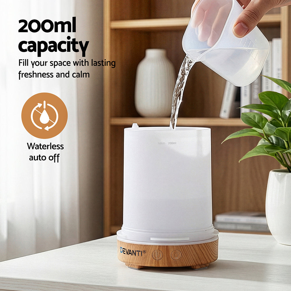 Devanti Ultrasonic Aroma Diffuser Aromatherapy 200ml LED Lights Iron Humidifier Forest Light wood grain - SuperSaverAU - view 8