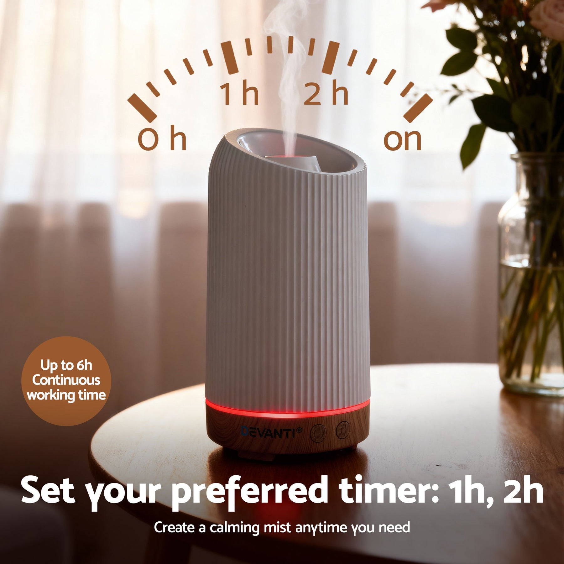 Devanti Aroma Diffuser 200ml Ultrasonic Humidifier with LED Lights and Timer - SuperSaverAU - view 6