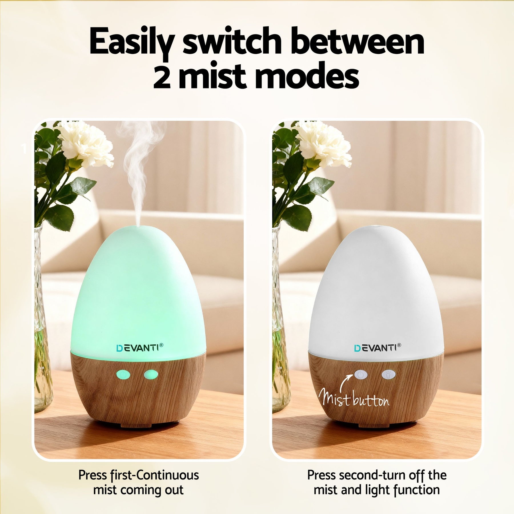 Devanti Aroma Diffuser 130ml Ultrasonic Humidifier with LED Lights and Timer - SuperSaverAU - view 4