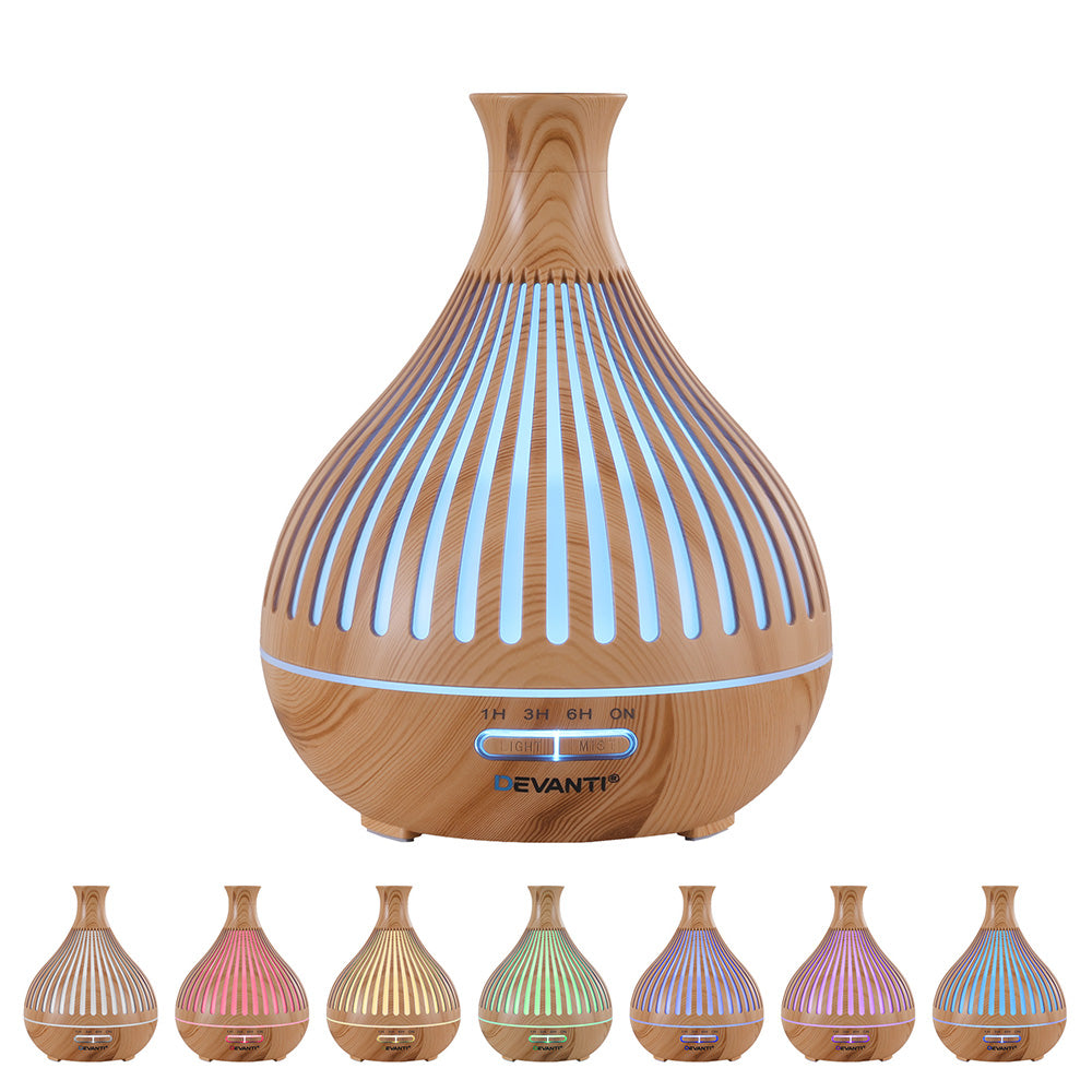Devanti Aroma Diffuser 400ml Wood Grain Humidifier with LED Lights & Timer - SuperSaverAU - view 2