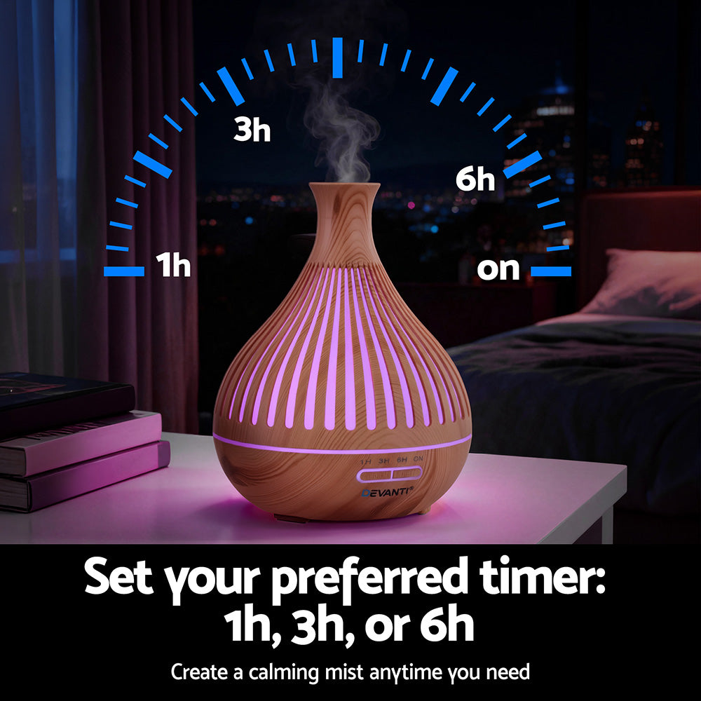 Devanti Aroma Diffuser 400ml Wood Grain Humidifier with LED Lights & Timer - SuperSaverAU - view 7