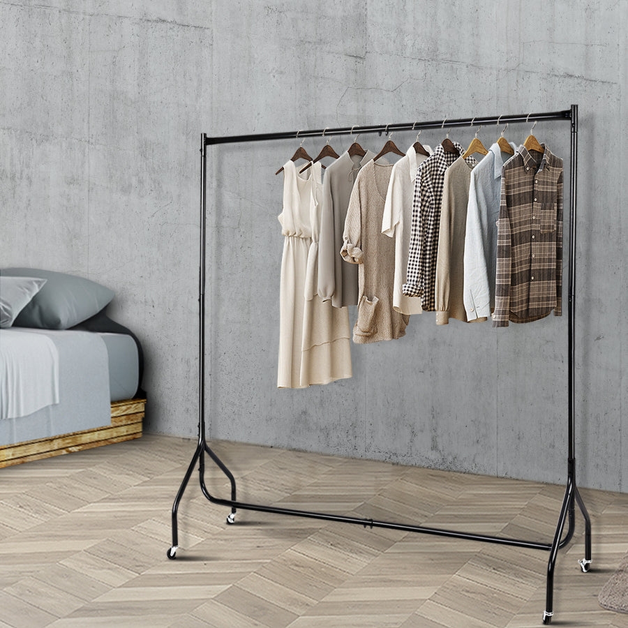 Artiss 6FT Metal Garment Display Rail - Black, 60kg Capacity, Rolling Castors - SuperSaverAU - view 1