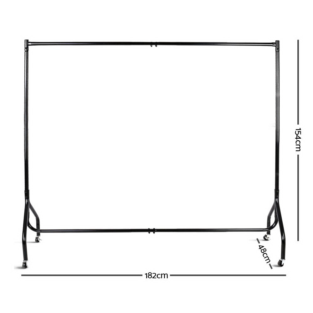 Artiss 6FT Metal Garment Display Rail - Black, 60kg Capacity, Rolling Castors - SuperSaverAU - view 2