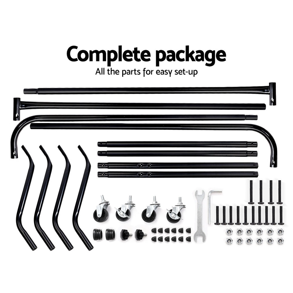 Artiss 6FT Metal Garment Display Rail - Black, 60kg Capacity, Rolling Castors