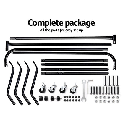 Artiss 6FT Metal Garment Display Rail - Black, 60kg Capacity, Rolling Castors