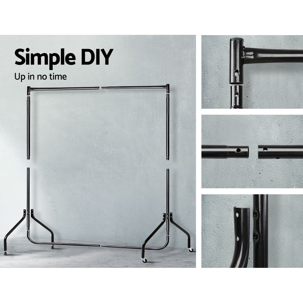 Artiss 6FT Metal Garment Display Rail - Black, 60kg Capacity, Rolling Castors