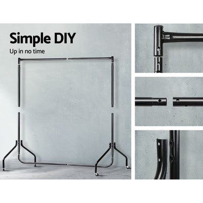 Artiss 6FT Metal Garment Display Rail - Black, 60kg Capacity, Rolling Castors