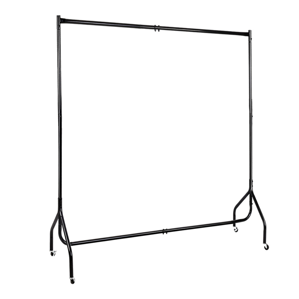 Artiss 6FT Metal Garment Display Rail - Black, 60kg Capacity, Rolling Castors