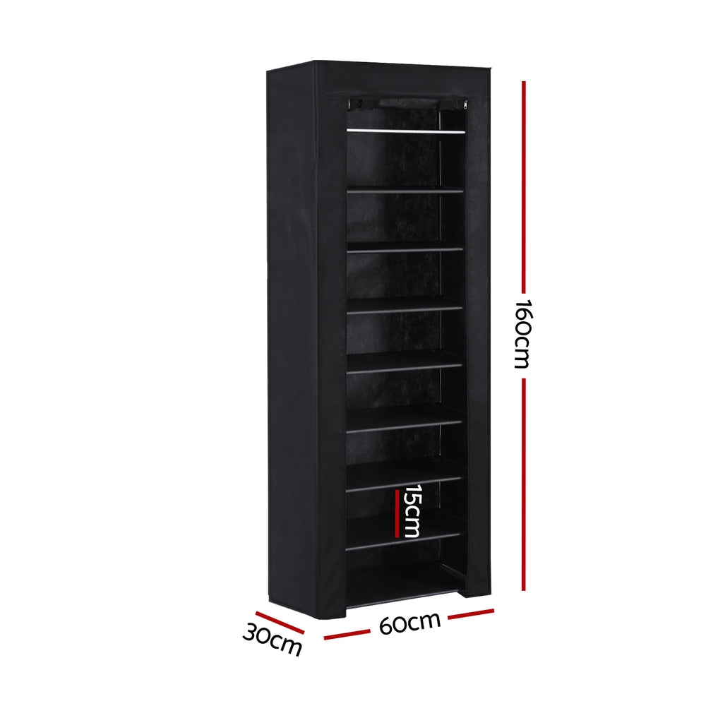 Artiss 10-Tier Shoe Rack Cabinet with Removable Cover - Black