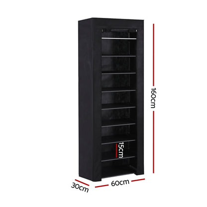 Artiss 10-Tier Shoe Rack Cabinet with Removable Cover - Black