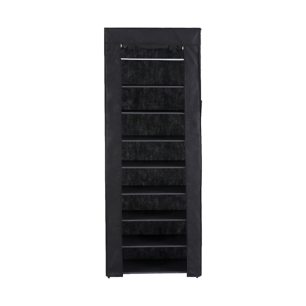Artiss 10-Tier Shoe Rack Cabinet with Removable Cover - Black