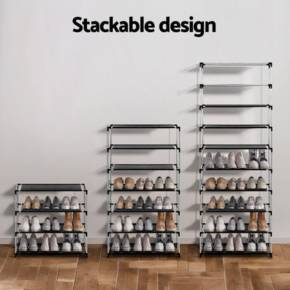 Artiss 10-Tier Shoe Rack Cabinet with Removable Cover - Black