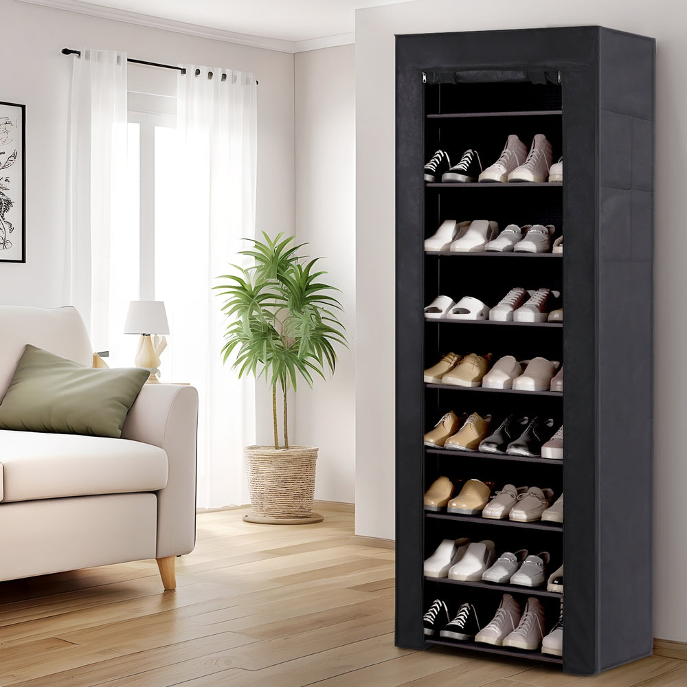 Artiss 10-Tier Shoe Rack Cabinet with Removable Cover - Black