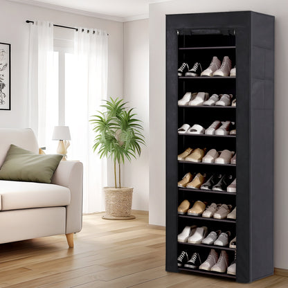 Artiss 10-Tier Shoe Rack Cabinet with Removable Cover - Black