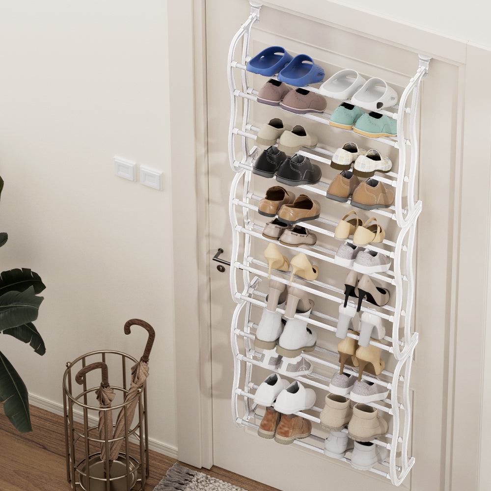 Artiss Shoe Rack 12-Tier Hanging Over Door Organiser for 24 Pairs, White