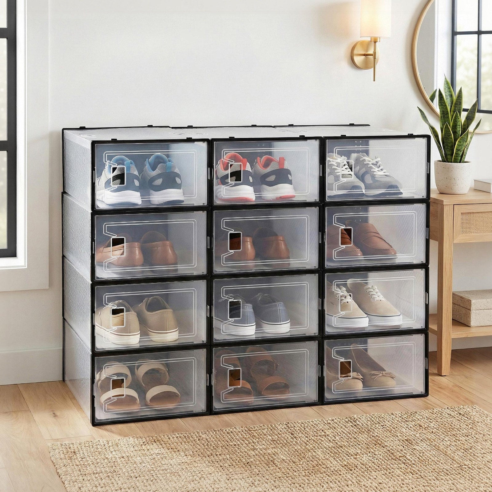 Artiss Set of 12 Stackable Shoe Storage Boxes Black Transparent Organiser