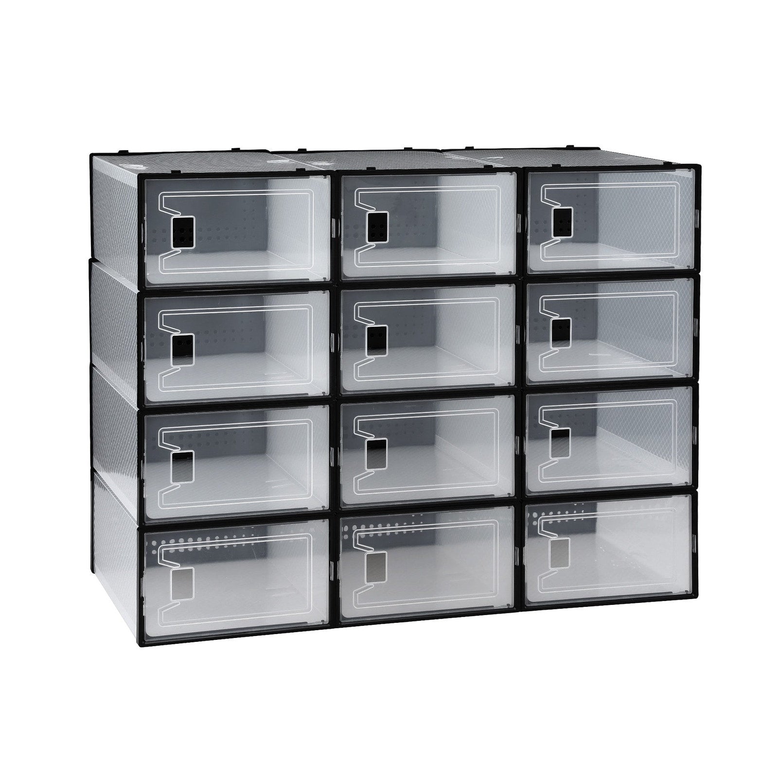 Artiss Set of 12 Stackable Shoe Storage Boxes Black Transparent Organiser
