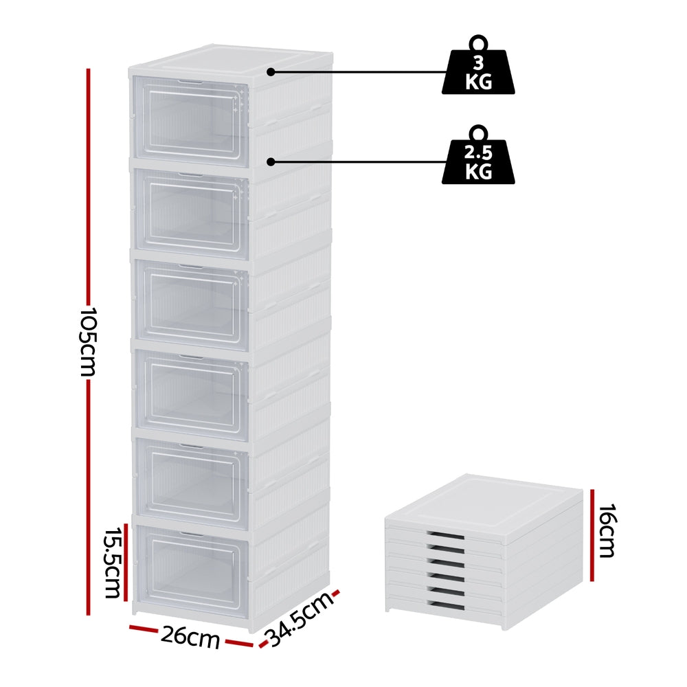 Artiss 6-Tier Foldable Shoe Rack Organizer - White - SuperSaverAU - view 3