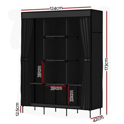Artiss DIY Fabric Wardrobe 124x42x173cm - Large Capacity, Tool-Free Assembly, Black