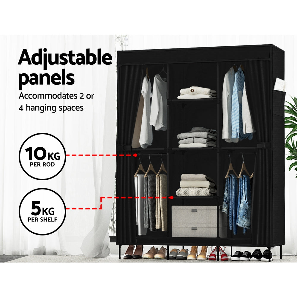 Artiss DIY Fabric Wardrobe 124x42x173cm - Large Capacity, Tool-Free Assembly, Black - SuperSaverAU - view 6