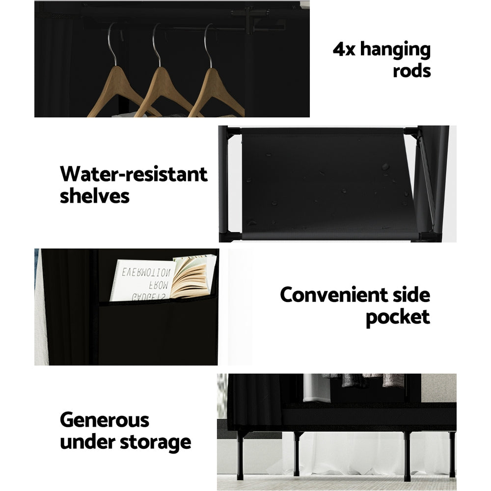 Artiss DIY Fabric Wardrobe 124x42x173cm - Large Capacity, Tool-Free Assembly, Black - SuperSaverAU - view 7
