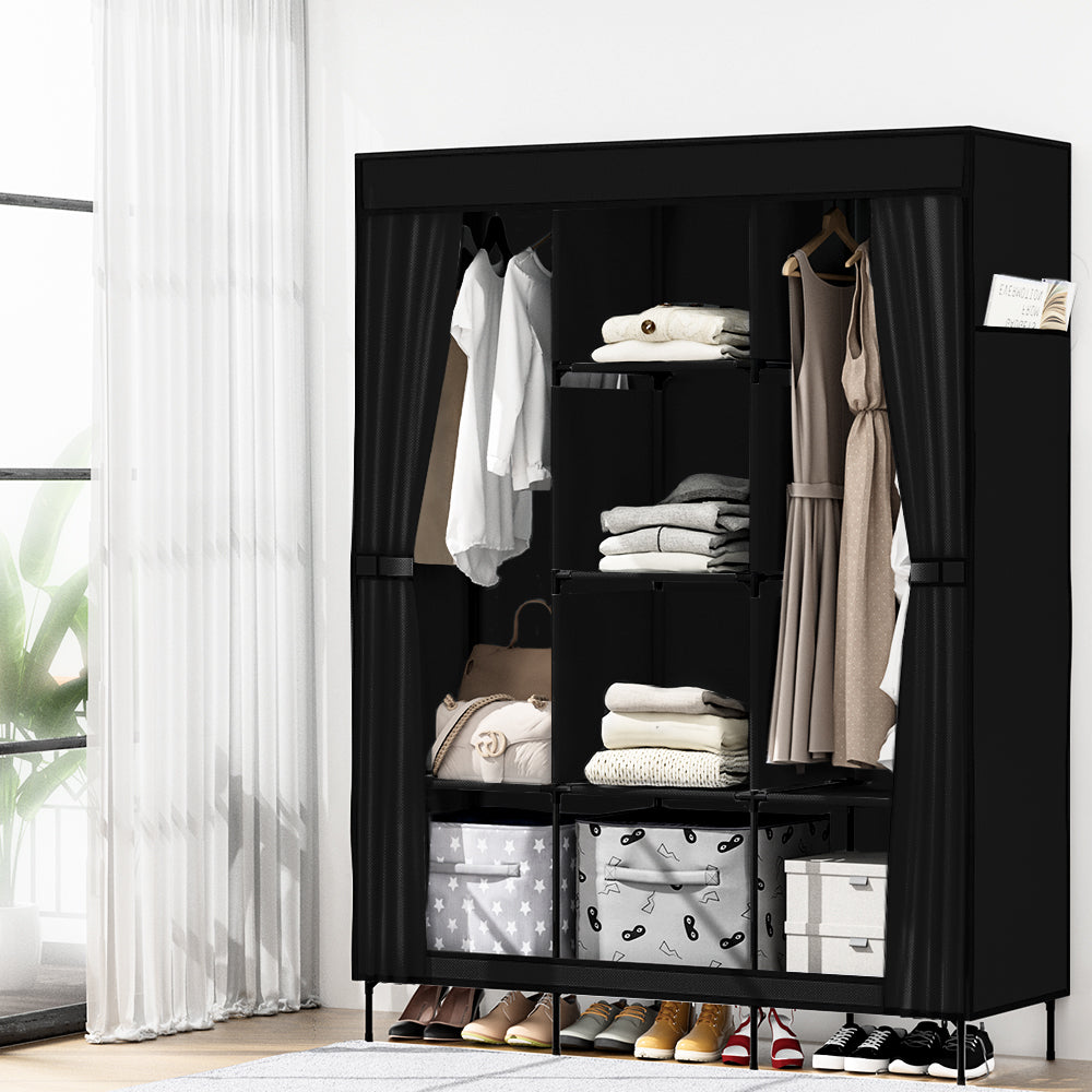 Artiss DIY Fabric Wardrobe 124x42x173cm - Large Capacity, Tool-Free Assembly, Black - SuperSaverAU - view 1