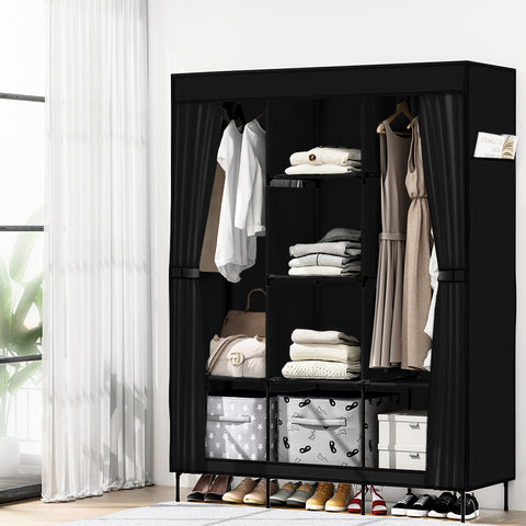 Artiss DIY Fabric Wardrobe 124x42x173cm - Large Capacity, Tool-Free Assembly, Black - SuperSaverAU - view 1