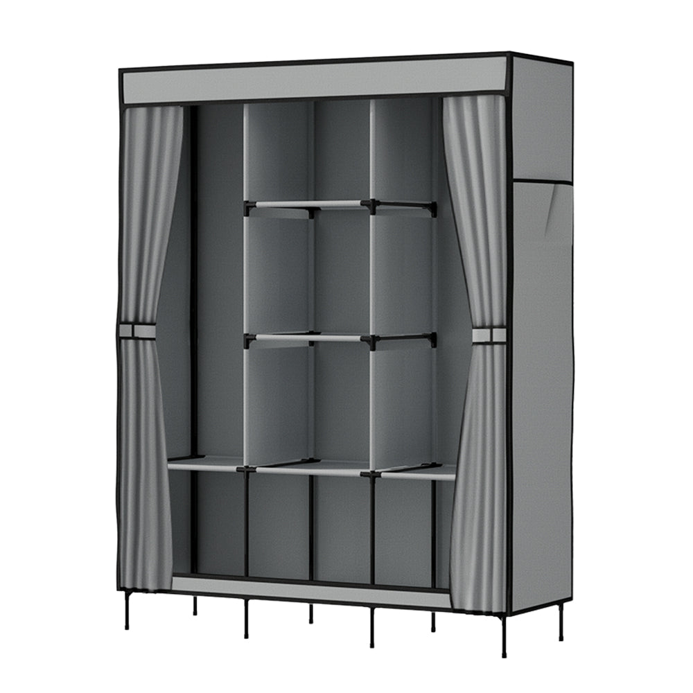 Artiss DIY Fabric Wardrobe Grey 124x42x173cm with Adjustable Panels & Tool-Free Assembly - SuperSaverAU - view 3