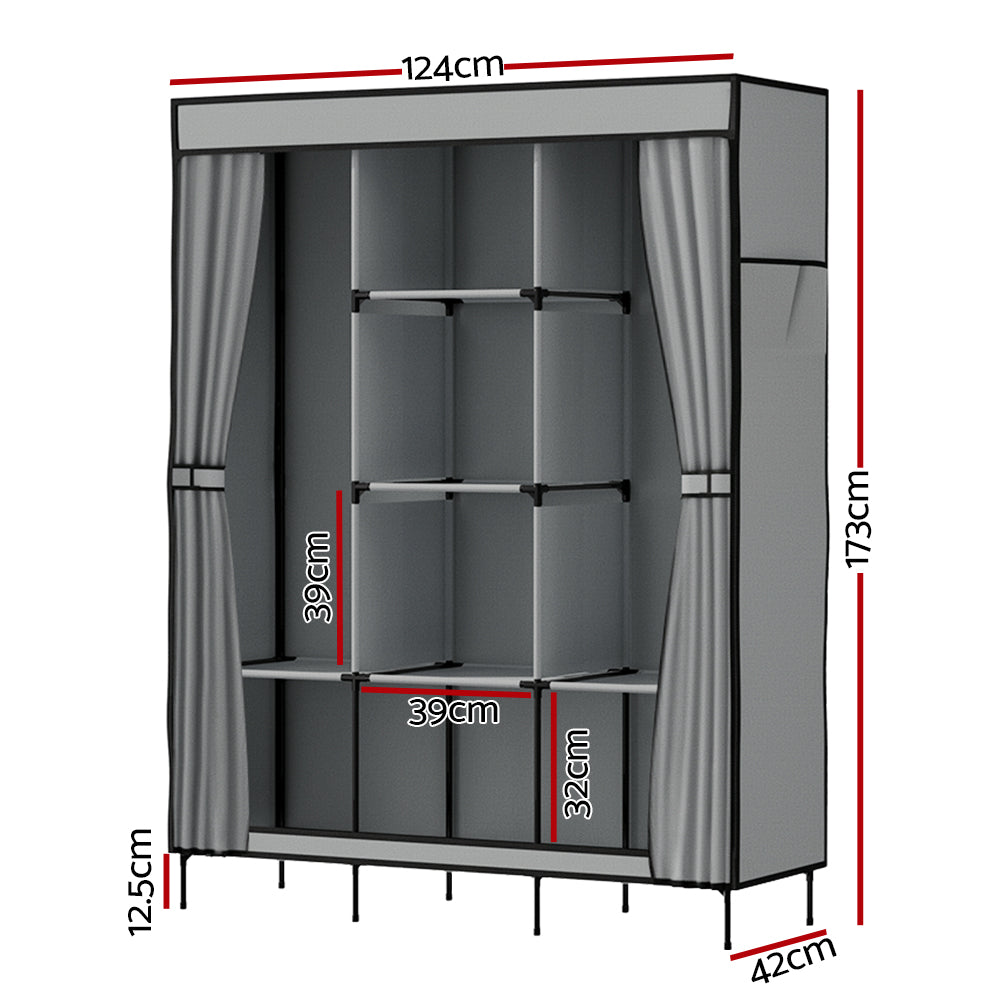 Artiss DIY Fabric Wardrobe Grey 124x42x173cm with Adjustable Panels & Tool-Free Assembly