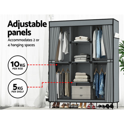 Artiss DIY Fabric Wardrobe Grey 124x42x173cm with Adjustable Panels & Tool-Free Assembly