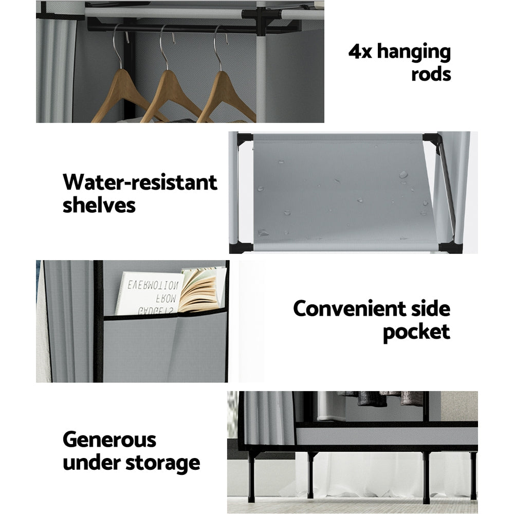 Artiss DIY Fabric Wardrobe Grey 124x42x173cm with Adjustable Panels & Tool-Free Assembly