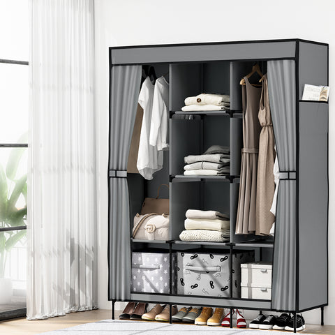 Artiss DIY Fabric Wardrobe Grey 124x42x173cm with Adjustable Panels & Tool-Free Assembly - SuperSaverAU - view 1