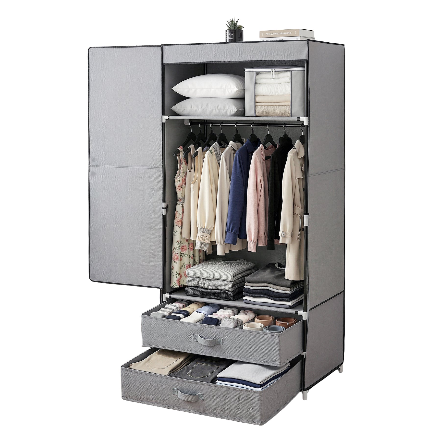 Artiss Portable Clothes Closet – Grey 75cm with Magnetic Door & Drawers