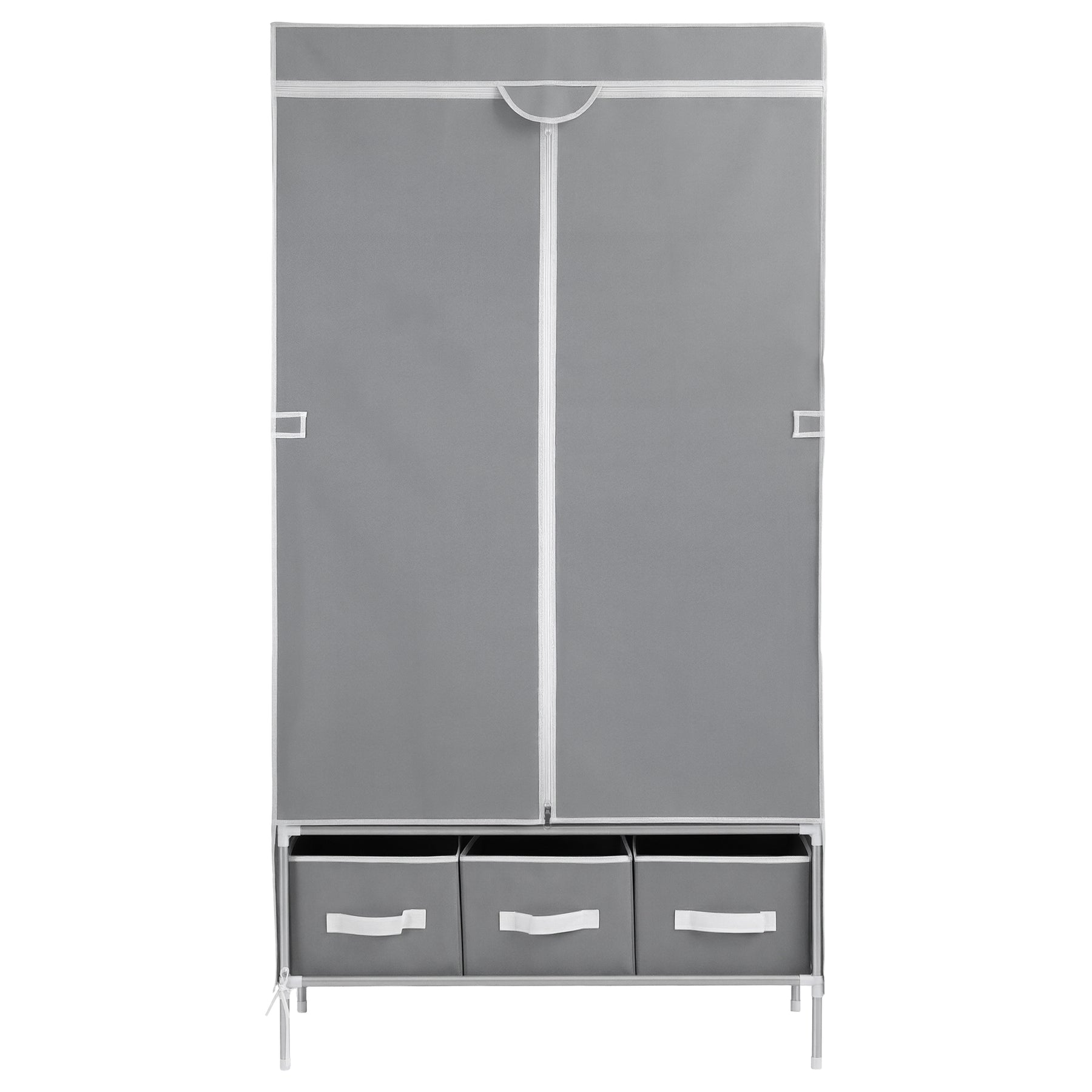 Artiss Portable Clothes Closet – Grey 90cm with Tiebacks & 3 Drawers