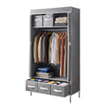 Artiss Portable Clothes Closet – Grey 90cm with Tiebacks & 3 Drawers