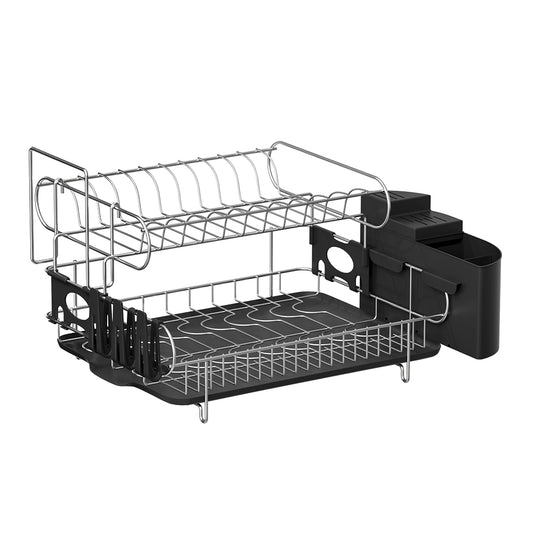 Cefito 2-Tier Dish Rack, Stainless Steel & PP Plastic, Easy to Clean, 50cm x 38cm x 28.5cm