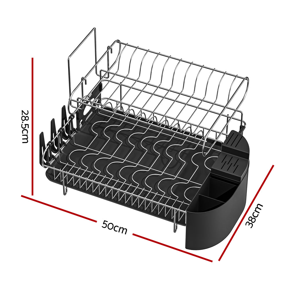 Cefito 2-Tier Dish Rack, Stainless Steel & PP Plastic, Easy to Clean, 50cm x 38cm x 28.5cm