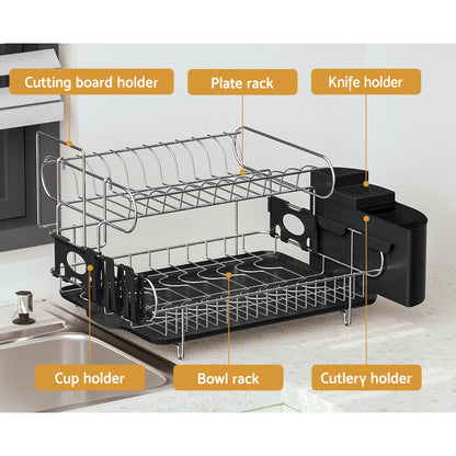 Cefito 2-Tier Dish Rack, Stainless Steel & PP Plastic, Easy to Clean, 50cm x 38cm x 28.5cm