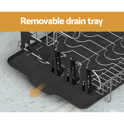 Cefito 2-Tier Dish Rack, Stainless Steel & PP Plastic, Easy to Clean, 50cm x 38cm x 28.5cm