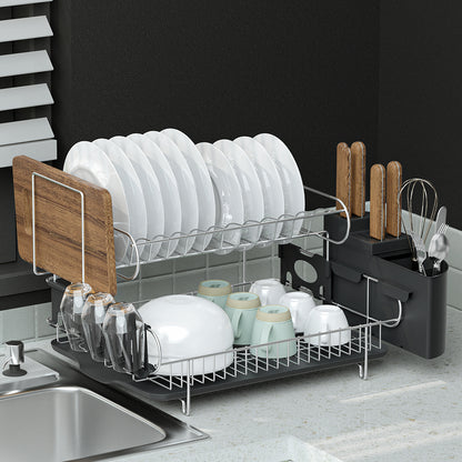 Cefito 2-Tier Dish Rack, Stainless Steel & PP Plastic, Easy to Clean, 50cm x 38cm x 28.5cm